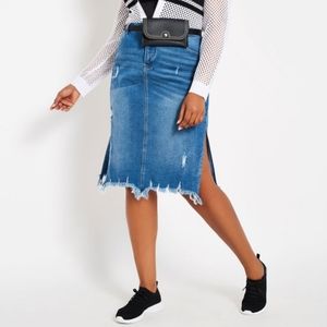 destructed denim skirt